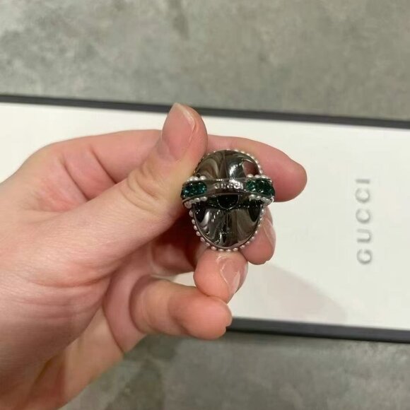 NIB Authentic GUCCI Ring With Stud And Crystals In blue, green - Picture 4 of 8